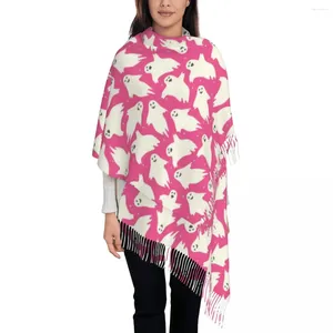 Lenços rosa fantasmas assustador padrão cachecol para mulheres inverno quente pashmina xales e envoltório halloween longo xale vestido de noite