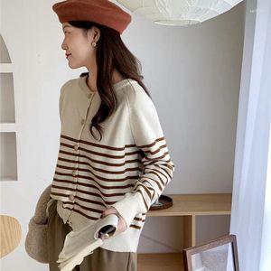 Women's Sweaters 2023 Autumn And Winter Sweet Style Pinstripe Coat Female Soft Waxy Sweater Cardigan