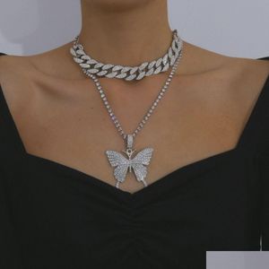 Colares de pingente de luxo mulheres colares congelados cubano link cadeias borboleta pingente de cristal strass animal hip hop jóias ouro p dh9tz