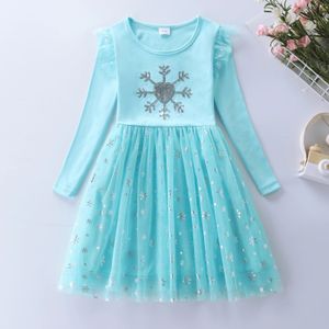 Girl's Dresses Girls 'långärmade snöblomma broderi julhöstnätprinsessklänning LH1711 231018