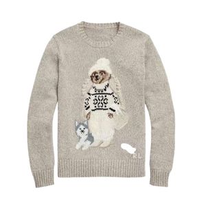 Женские свитера с рисунком медведя Rl, женская зимняя одежда, модный вязаный пуловер с длинными рукавами, хлопковая шерсть, мягкий хлопок KOQ6