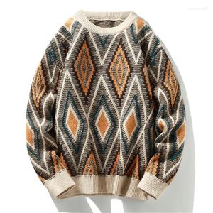 Herrtröjor vinter hip hop argyle tröja 2023men stickkläder tjock varm pullover hög kvalitet herr casual lös man hoppare