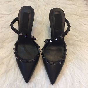 디자이너 하이힐 슬리퍼 클래식 V 브랜드 여성 웨딩 신발 6cm 8cm 10cm 얇은 힐 뾰족한 누드 블랙 골드 실버 샌들 먼지 가방 34-44