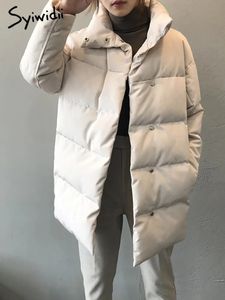 Women's Down Parkas Syiwidii Puffer Fall Jacket Women 2023厚い暖かい女性ロングコートエレガントボタン特大のアウター231017