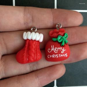 Encantos mix 10 unidades/pacote feliz natal meias saco resina mini flatback natal pingente para brinco pulseira diy dos desenhos animados jóias fazer