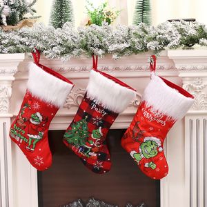 Christmas decorations, plush Grinch Christmas socks, Christmas Eve children's gift bags, candy socks, gift bags