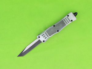 Mini coltello tattico automatico argento 7 pollici 616 440C lama bicolore nera manico in lega di zinco-alluminio Coltelli tascabili EDC con guaina in nylon