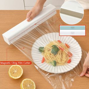 Andra köksverktyg Förvaring Plastispenser Dispenser Fixing Foil Cling Film Cutter Food Organizer Holder Case Accessories 231018