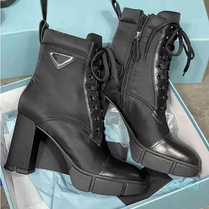 Botas de grife com tornozelo 9.5cm botas femininas de couro preto de salto alto outono e botas de inverno com sapatos de festa de casamento de alta qualidade