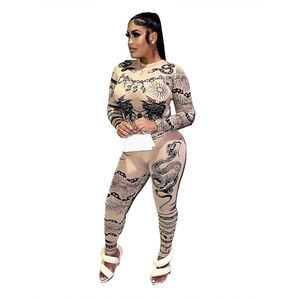 Designer Sexy Mesh-Trainingsanzüge Damen-Outfits Drucken Zwei 2-teilige Sets Herbst Langarm-Sweatshirt und Hosen Durchsichtige Kleidung Nachtclubkleidung Großhandel Kleidung 10224