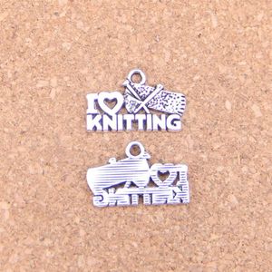 92 Stück Antik-Silber-Bronze plattiert „I love Knitting“ Charms Anhänger DIY Halskette Armband Armreif Zubehör 20 12mm277I