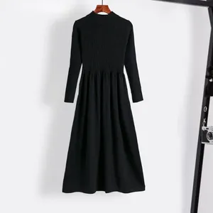 Casual Dresses Sweater Dress Stylish Women Waist Tight Pleated Large Hem Knitting Thick Coldproof Autumn