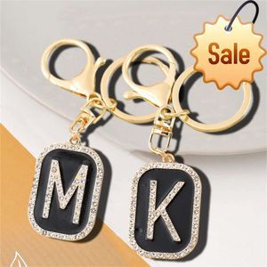 Fashion Sparkle Full Rhinestone Alphabet Initials Keychain Hip Hop Square Keyring For Men Women Backpack Pendents Key Accessory