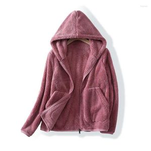 Giacche da donna Autunno Inverno Cachi Giacca in pile fronte-retro Donna Cappotto in velluto corallo con cappuccio Cappotto da donna Caldo peluche Spessore marrone Capispalla 3xl