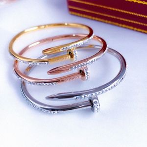 Projektant bransoletki paznokci Diamentowa biżuteria różowa złoto dla kobiet mężczyzn Bangle All Diamonds Stal nierdzewna 95QD#