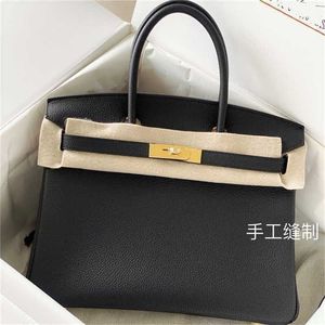 Leather Bk Platinum Handbag Genuine Designer Wrapped Wax Thread Togo Calfskin Lychee Pattern Women's Bag Buckle Lb6f