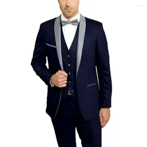 Abiti da uomo Abito da uomo blu navy Slim 3 pezzi Fit Business Smoking da sposo per matrimonio Mariage Costume Giacca Gilet con pantaloni