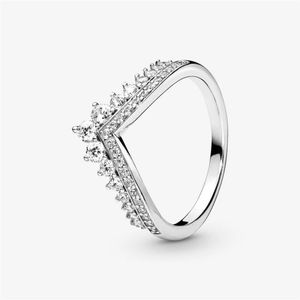 New 2021 S925 Sterling Silver Princess Wishbone Ring Tiara Crown Sparkling for Women Engagement Jewelry Anniversary317i