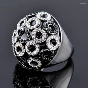 Cluster Rings Kioozol Luxury Black Silver Color Lotus Emamel Micro Inlaid CZ White Gold Ring for Women Vintage Smycken ZD1 XS2