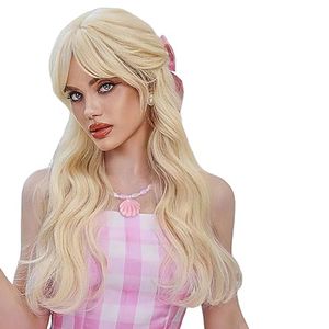 Blond Barbe Wig Long Hair Wig with Bangs Natural Cute Synthetic Long Body Wave Wigs for Costume Party