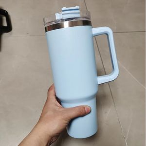 مع شعار 40oz tumplers مع مقبض الأقدار المعزولة مع الأغطية والقش القهوة الفولاذ المقاوم للصدأ القهوة TEMBLY CUPS بالجملة