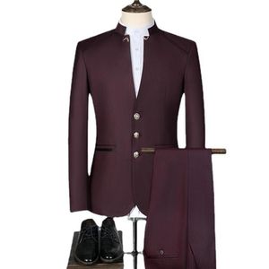 Men's Suits & Blazers Jacket Pant Vest 3Pcs Set Men Suit Chinese Style Stand Collar Male Wedding Groom Slim Fit Size B315Z