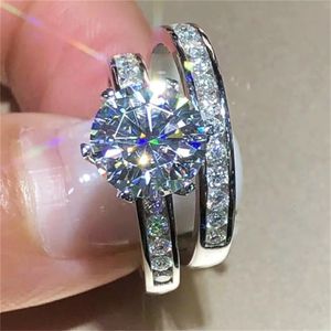 Sparkling Lovers Lab Diamond Finger Ring Set 925 Sterling Silver Party Wedding Band Rings for Women Men Engagement Jewelry Gift