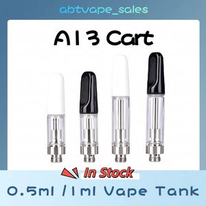 Varm A13 tomma vagnar VAPE -patron 0,5 ml 1,0 ml Atomizer Pyrex Glass Tank Ceramic Coil Thick Oil 510 Vaporizer Pen E Cigaretter Vapes Pen Starter Kits D8 D9 D10 TOM PODS