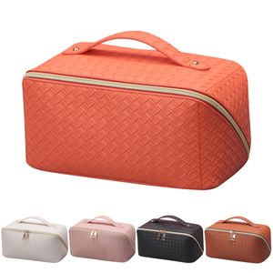 Storage Bags PU leather checkered embossed large-capacity multifunctional cosmetic bag with high-end feel