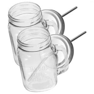 Weingläser, 2 Sets, Einmachglas, Getränkebehälter, Trinkbecher, Strohhalm, weithalsige Gläser, Wassergriff, Aufbewahrungsdeckel, Kaffeetassen, praktisch