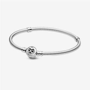 100% 925 Sterling Silver Moments Heart Infinity Clasp Snake Chain Armband Bröllopsmycken Tillbehör2744