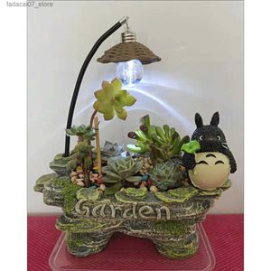 Plantadores Potes Mini Rockery Flowerpot com Lâmpada Iluminação Dos Desenhos Animados Resina Suculenta Plantador Bonsai Pote de Armazenamento Jardinagem Fornecimento YQ231019