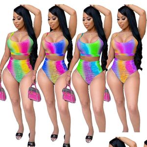 Womens Tracksuits Itens Atacado Roupas de Verão Sexy Two Piece Set Mulheres Tie Dye Tanque Crop Top Calcinha Swimwear Bodycon 2 Setwomen