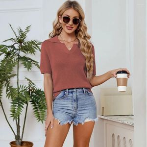Kobiety Sweters Summer Solid Solid T-shirt z krótkim rękawem w dekolcie Top swobodny pullover Knitwear Women2023