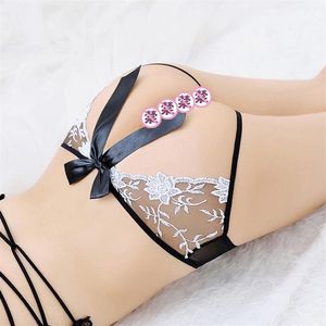 Sexy Erotic Lingerie Women Open Crotch Panties Lace Thongs For Sex Nightwear Crotchless Bowknot Women's346W