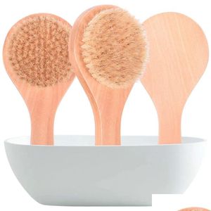 Bath Brushes Sponges Scrubbers Dhs 100Pcs Dry Body Brush Back Scrubber Anti-Slip Short Wooden Handle Natural Bristles Shower Exfo Dhcyi