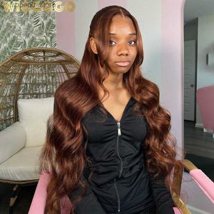 Syntetyczne peruki Wiggogo Brown Peruka Body Fala 13x6 HD Lace Frontal Peruka HD koronkowa peruka 13x4 Koronkowe przednie peruki Czekolada brązowe koronkowe koronkowe przednie peruki ludzkie włosy Q231019