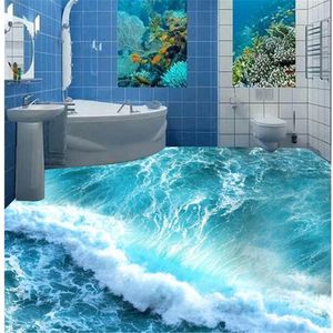 Golv tapet 3D för badrum 3D Ocean Wave Floor 3D Väggmålningar Bakgrund för vardagsrum