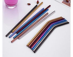 Hip Flasks 50pcs Set Colorful Stainless Steel Straw With Brush Reuseable Metal Straws Straight And Bent Environmental For Drink