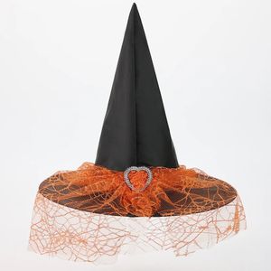 Halloween Toys Halloween Witch Hat Women's Black White Witch Hat Vintage Feather Flower Veil för Cosplay Prom Dressing Up Pointy Wizard Hat 231019