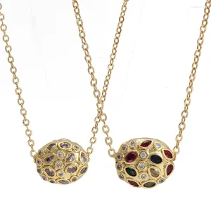 Naszyjniki wisiorek miedziane kulki oblatywne dla kobiet dziewczęta moda moda prosta woda kropla kolorowa kryształowa biżuteria z cyrkonu