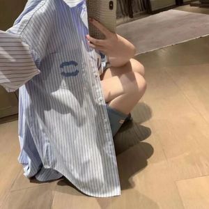 Vertical striped shirt women spring and summer new designer letter T-shirt women's niche loose long-sleeved sun protection shirt top