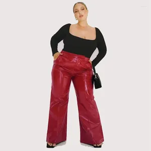 Byxor plus storlek kvinnor glänsande patent läderbyxor 7xl hög midja faux latex rak 8xl med fickblare 9xl klubbkläder