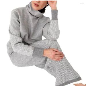 Pantaloni a due pezzi da donna Autunno e inverno Pigri semplici Collo a metà alto Testa levigata Tuta calda morbida e sciolta Abbigliamento a due pezzi