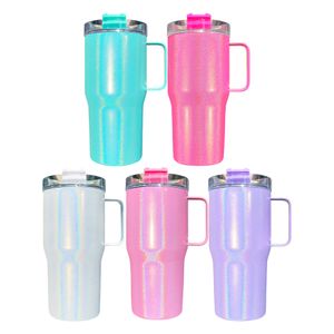 USA warehouse Sparkle iridescent Kids children's 20oz sparkly shimmer holographic glitter blank sublimation quencher tumbler mug with handle and straw