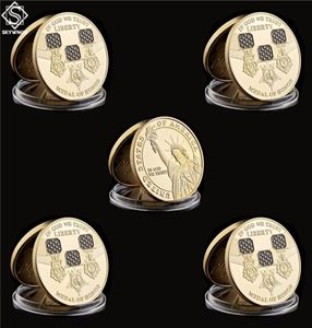 5PCS America In God We Trust Medal Of Honor 9991000 Craft Gold Plated Liberty Challenge Coin USA Collection1554791