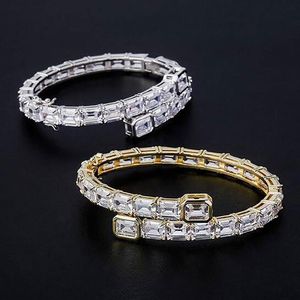 14K Yellow Gold Men Ladies Square Diamond Bangle Armband 6mm Iced Out Cubic Zirconia Tennis Armband Hiphop Jewelry268y