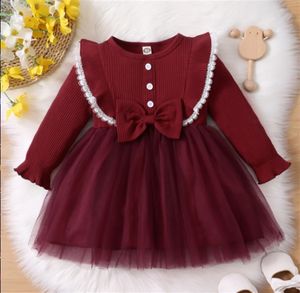 Girl's Dresses 3 24 Months born Baby Girl Birthday Princess Dress Ruffle Long Sleeve Tutu Lace Red Toddler Fashion Partywear 231018