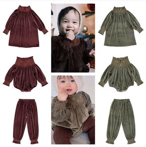 Mädchenkleider Weihnachten Kinderkleider für Mädchen Winter Bebe Samt Baumwolle besticktes Kleid Baby Strampler Hosen Winterkleidung 231019