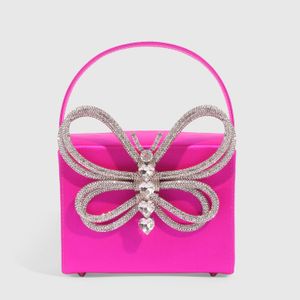 Borsa quadrata in raso Y2K Gen-Z: Farfalla strass, 23 Borsa quadrata da collezione con strass diamanti Borsa a tracolla da portare a mano a spalla Blogger velluto rosa